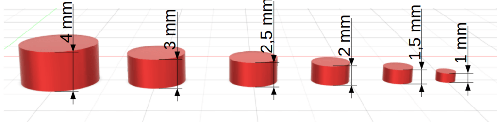 different extrusion heights (1mm - 4 mm)