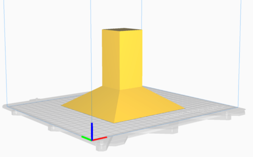 The same structure as before is pictured. This time the column is not facing down, but upwards. The overhangs are connected to the build plate. This way, no support is needed.