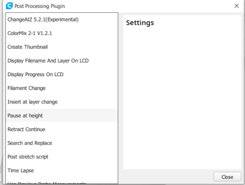 Screenshot of Cura slicer, showing that there is an option in Cura to program a 