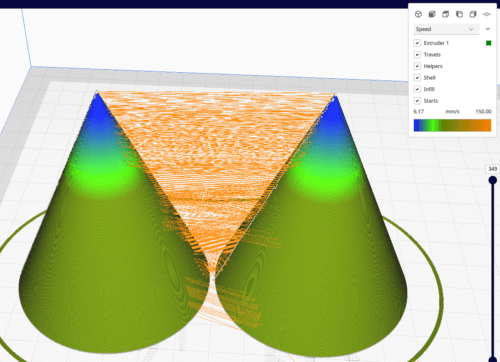 Preview of two simultaneously printed cylinders in Cura