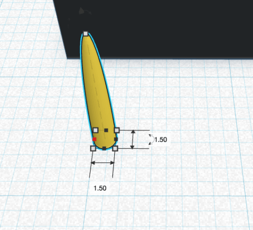The hemisphere was scaled. Length and width are now 1.5mm