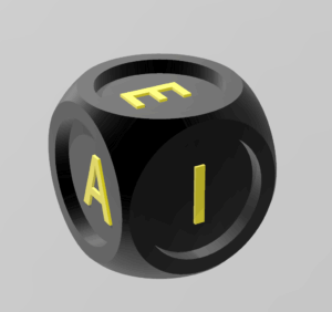 Game Dice with the Letters A, E, I, O, U, E